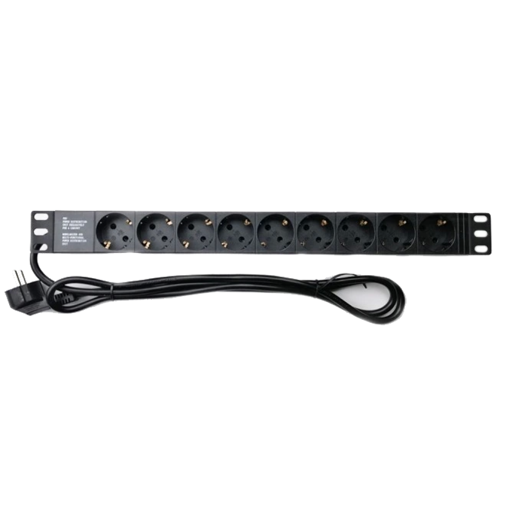 Подовжувач 1U 19" 220В на 9 розеток без вимикача Подовжувач 1U 19" 220В на 9 розеток без вимикача