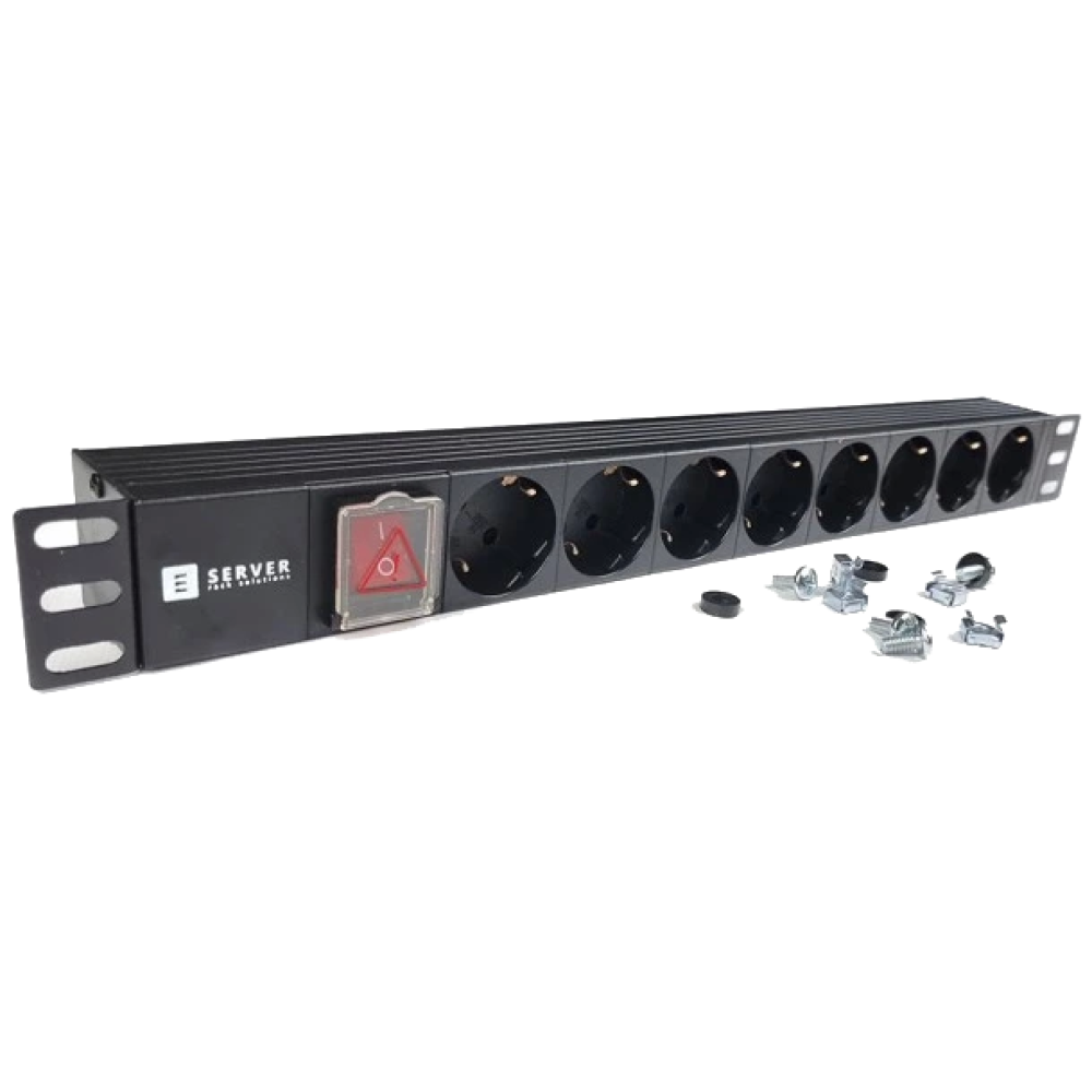 Подовжувач на 8 розеток EServer 220В 19" 1U Подовжувач на 8 розеток EServer 220В 19" 1U