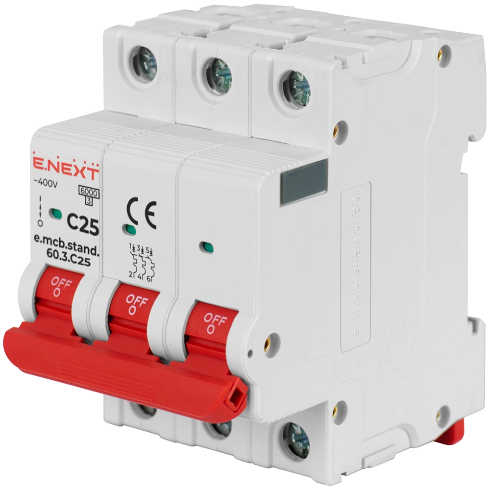 Модульний автоматичний вимикач Enext e.mcb.stand.60.3.C25, 3р, 25А, C, 6 кА