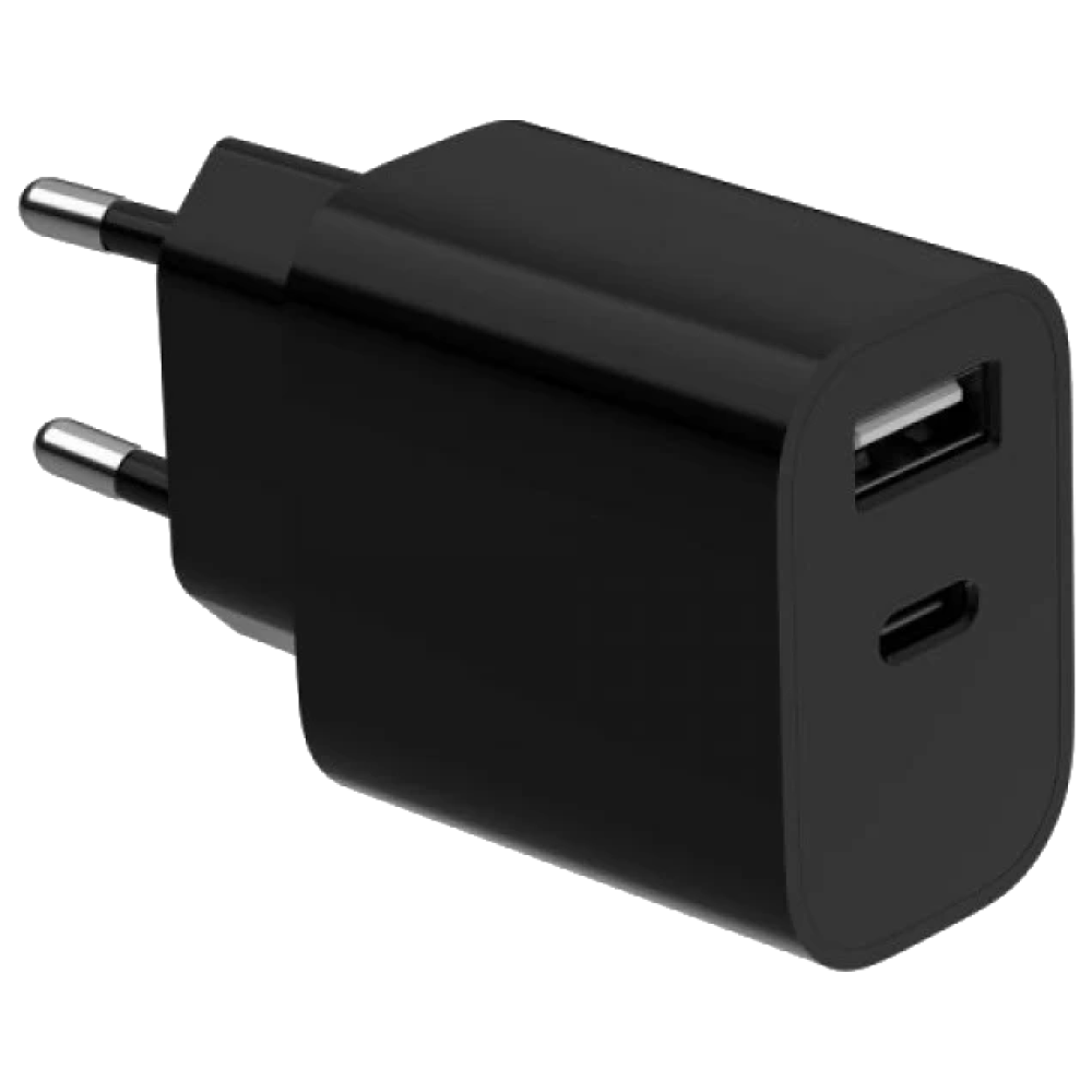Мережевий зарядний пристрій Gembird TA-UC-2AC12-01-BK 1xUSB-A+1xUSB-C 5V/2.4A 12W