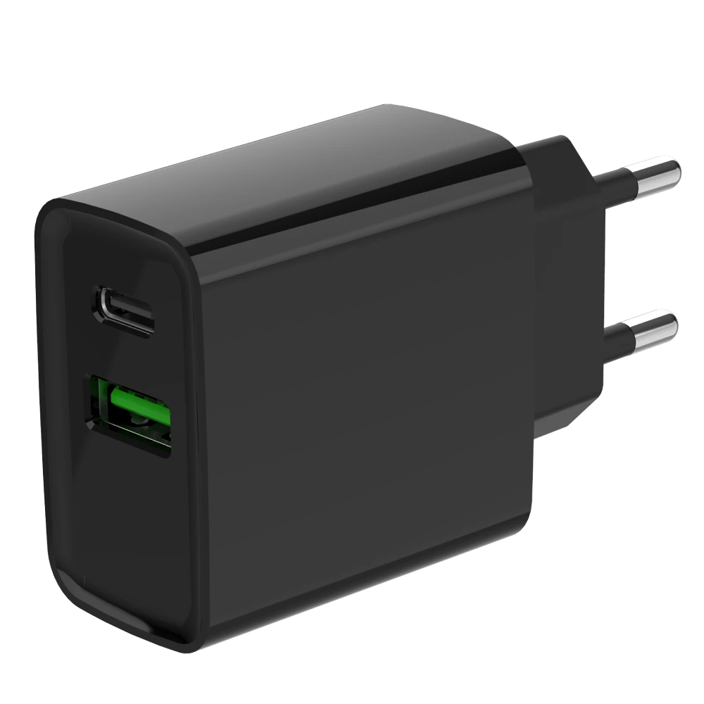 Мережевий зарядний пристрій Gembird TA-UC-PDQC20-01-BK 1 USB-A + 1 Type-C (PD20Вт + QC3.0 18Вт)