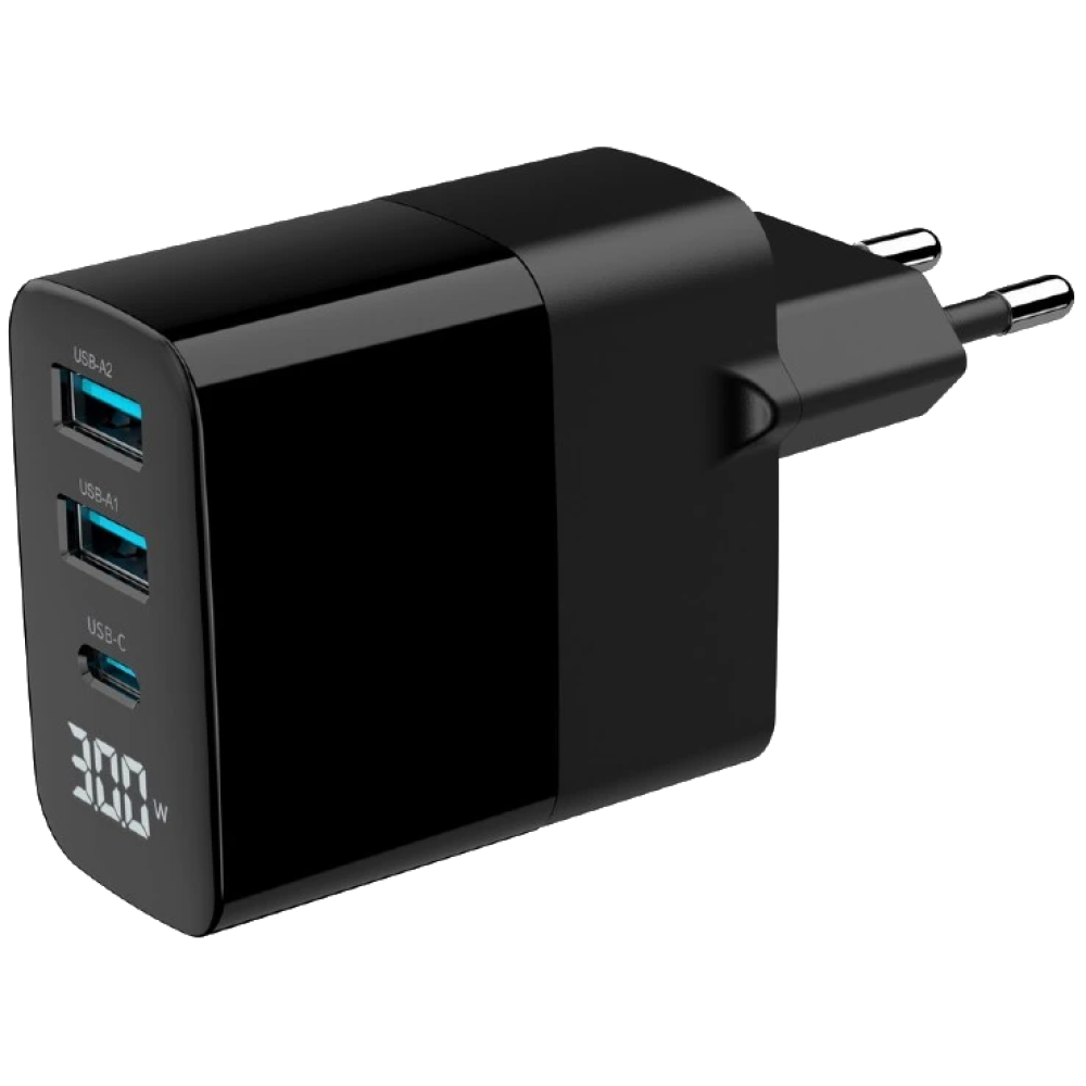 Мережевий зарядний пристрій Gembird TA-UC-PDQC30LCD-BK-02 2хUSB-A (QC3.0 18W) + 1хType-C (PD20W)