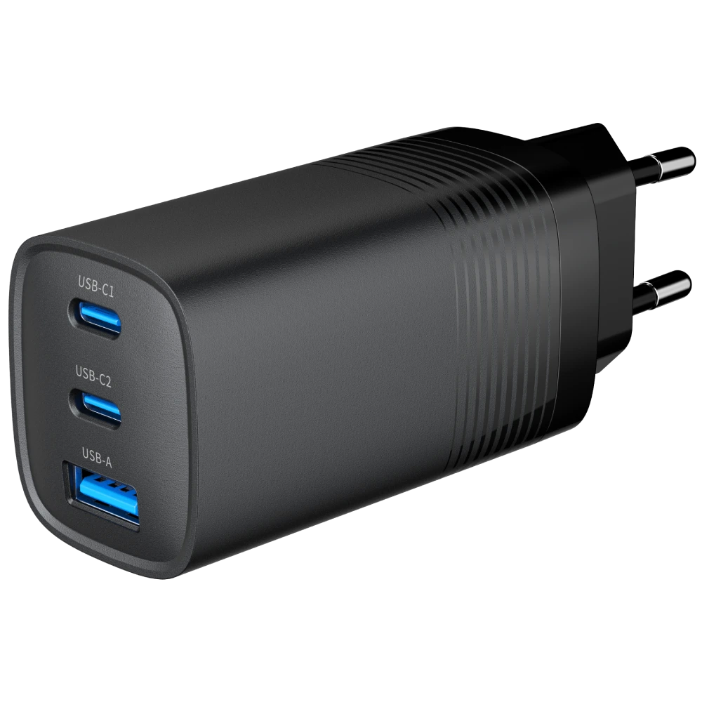 Мережевий зарядний пристрій Gembird TA-UC-PDQC65-01-BK 1xUSB-A (QC3.0 27W)+2xType-C (PD 65W)
