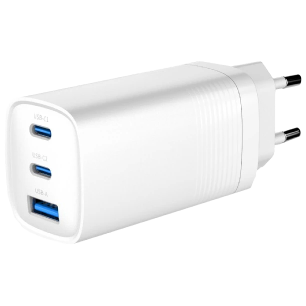 Мережевий зарядний пристрій Gembird TA-UC-PDQC65-01-W 1xUSB-A (QC3.0 27W)+2xType-C (PD 65W)