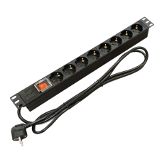 Блок 19" на 8 роз. нім. станд., 16А, 1U, з вимикачем, шнур 1.8м Kingda Блок 19" на 8 роз. нім. станд., 16А, 1U, з вимикачем, шнур 1.8м Kingda