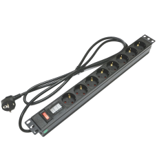 Блок 19" на 8 роз. нім. станд., 16А, 1U, з вимикачем та амперметром Kingda