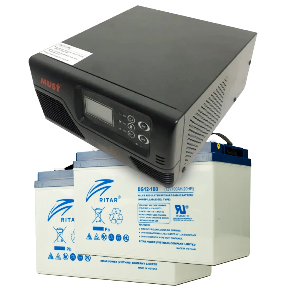 Комплект ДБЖ + АКБ MUST EP20-R1000W + 2x 12V 100Ah DG12-100 Комплект ДБЖ + АКБ MUST EP20-R1000W + 2x 12V 100Ah DG12-100