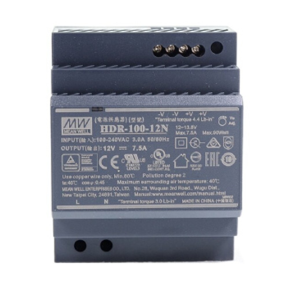 Блок живлення Mean Well HDR-100-12N 12В 7.5А Блок живлення Mean Well HDR-100-12N 12В 7.5А