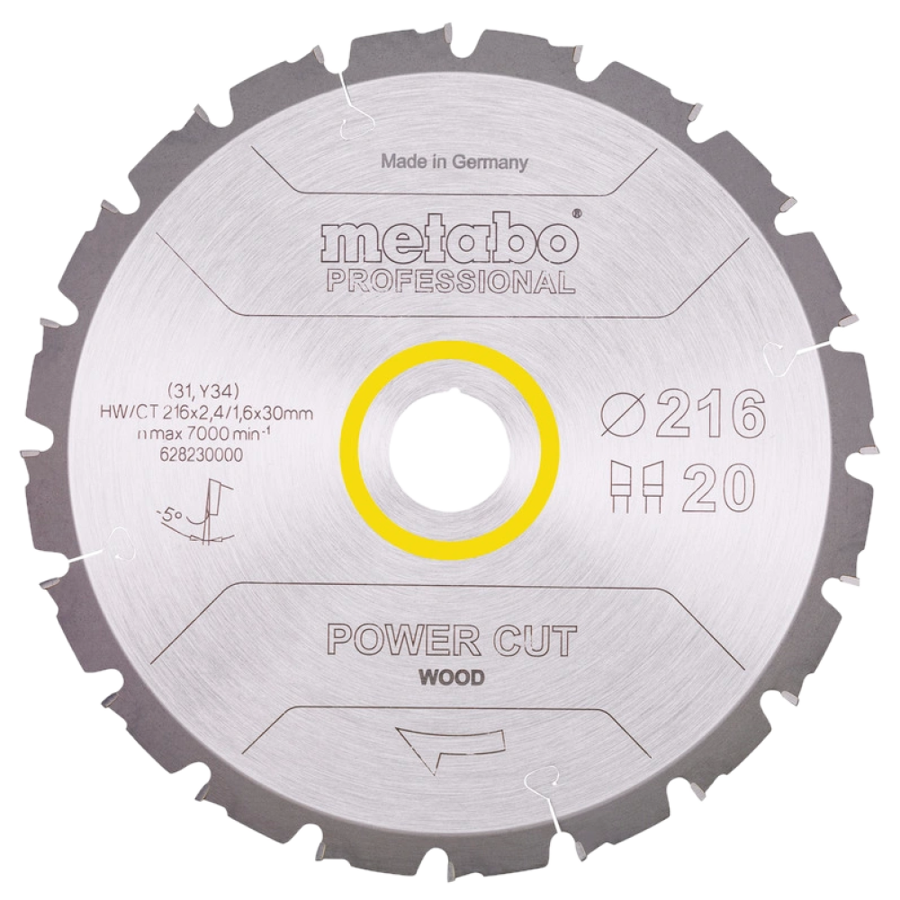 Пильний диск 216x30, Z20 WZ 5° neg. Metabo "power cut wood - professional" (628230000)