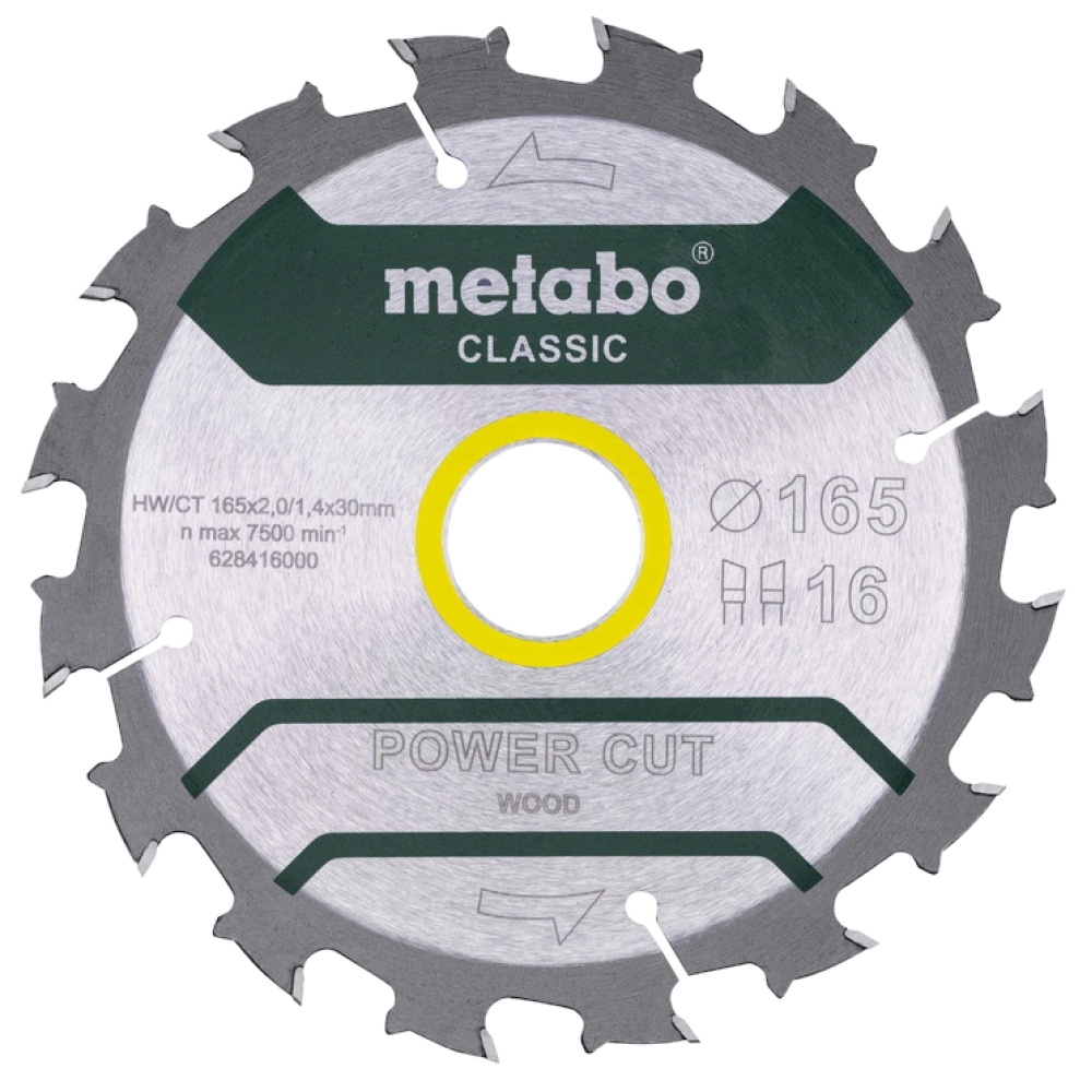 Пильний диск 165x30, Z16 WZ 5° /B Metabo "power cut wood - professional" (628416000)