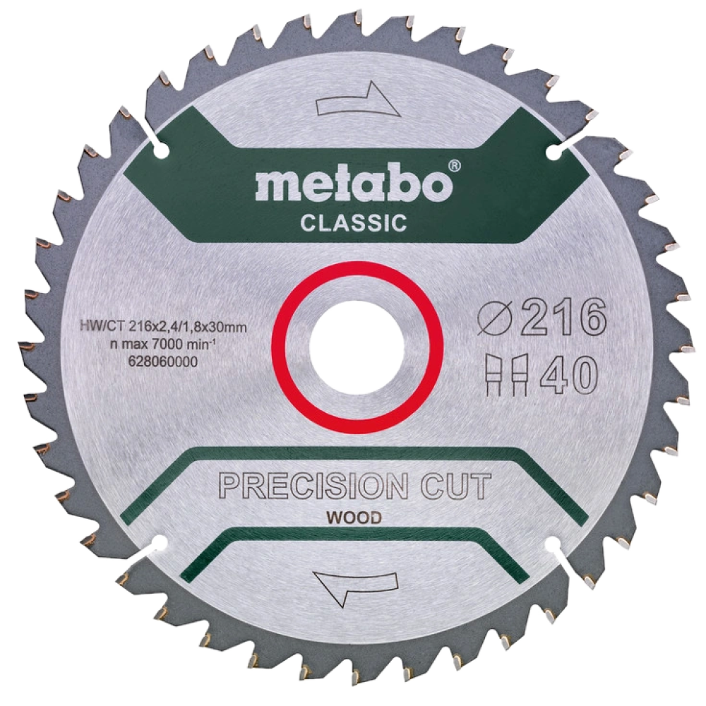 Пильний диск 216x30, Z40 WZ 5°neg. Metabo "precision cut wood - classic" (628060000)
