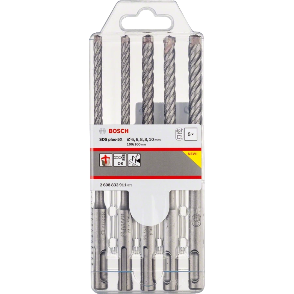 Набір бурів по бетону SDS plus-5X 6/6/8/8/10 Набір бурів по бетону SDS plus-5X 6/6/8/8/10