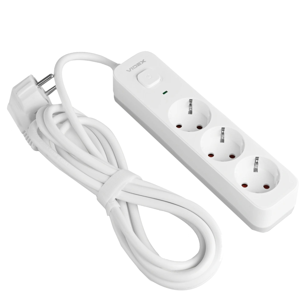 Мережевий подовжувач з кнопкою White VIDEX ONCORD з/з 3п 3м (3x1.5мм)